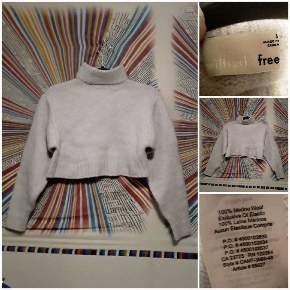 Wilfred Womens Small White/Cream Cropped Merino Wool Turtleneck Sweater